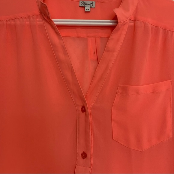 Kismet Size Medium Petite Salmon Coloured Sheer Blouse - Picture 3 of 12